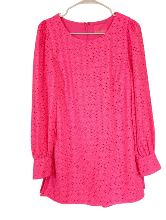 Lilly Pulitzer Aisha Romper Eyelet Hot Pink BarbieCore Bow Side Hidden Shorts - Picture 2 of 11